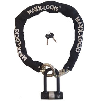 productafbeelding praktijkafbeelding Kettingslot 120cm met loop + verlengde U-beugel van Maxx-Locks