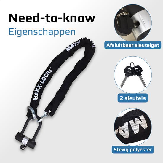 eigenschappen Kettingslot 120cm met loop + verlengde U-beugel van Maxx-Locks