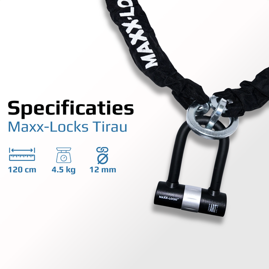specificaties Kettingslot 120cm met loop + verlengde U-beugel van Maxx-Locks