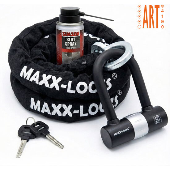 Maxx-Locks Tirau Art 4 Motorslot / Scooterslot - Inclusief Slot Spray - Kettingslot met Loop en Beugelslot - Art Gekeurd Slot v
