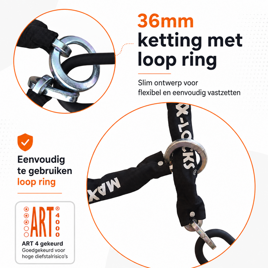 Scooterslot ART 3 + Muuranker ART 4 - Maxx-Locks Naseby - Kettingslot - 120cm
