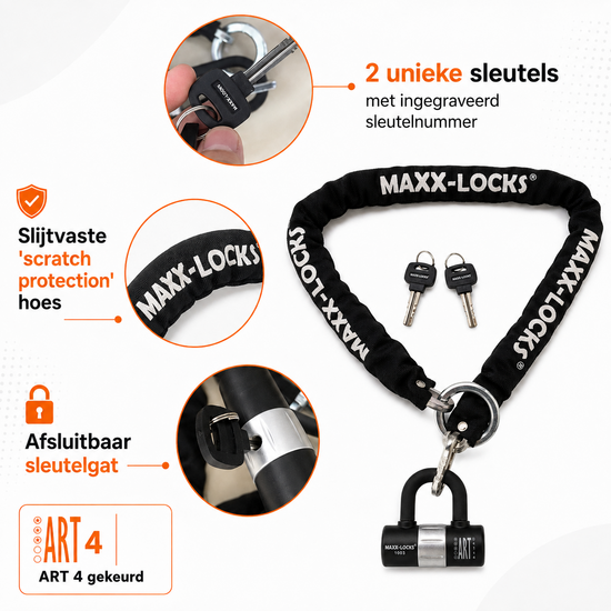Scooterslot ART 3 + Muuranker ART 4 - Maxx-Locks Naseby - Kettingslot - 120cm